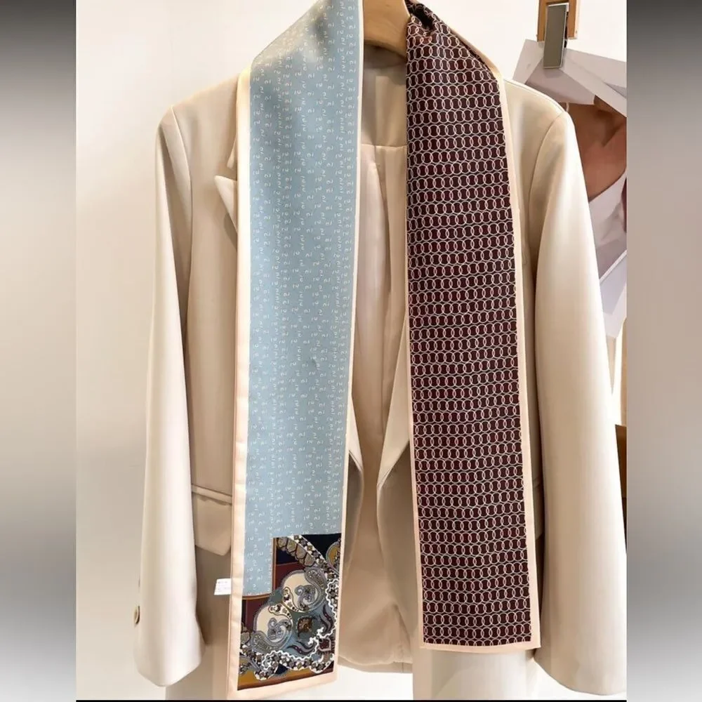 Blue and Cream Patterned Scarf S30